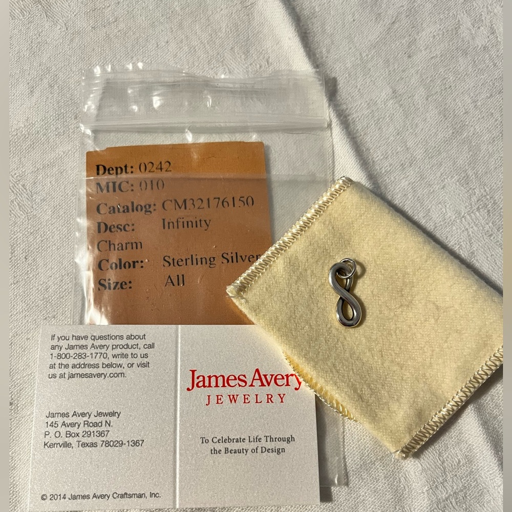 James Avery .925 Infinity charm. Comes in original packaging - no box.